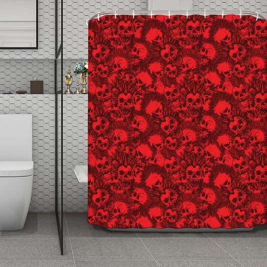 Red Punk Skull Pattern Print Polyester Shower Curtain