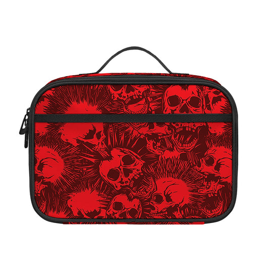 Red Punk Skull Pattern Print Portable Lunch Bag