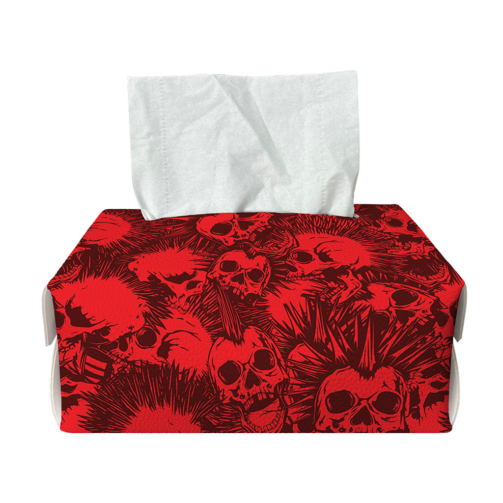 Red Punk Skull Pattern Print Rectangle Tissue Box Cover