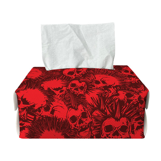 Red Punk Skull Pattern Print Rectangle Tissue Box Cover