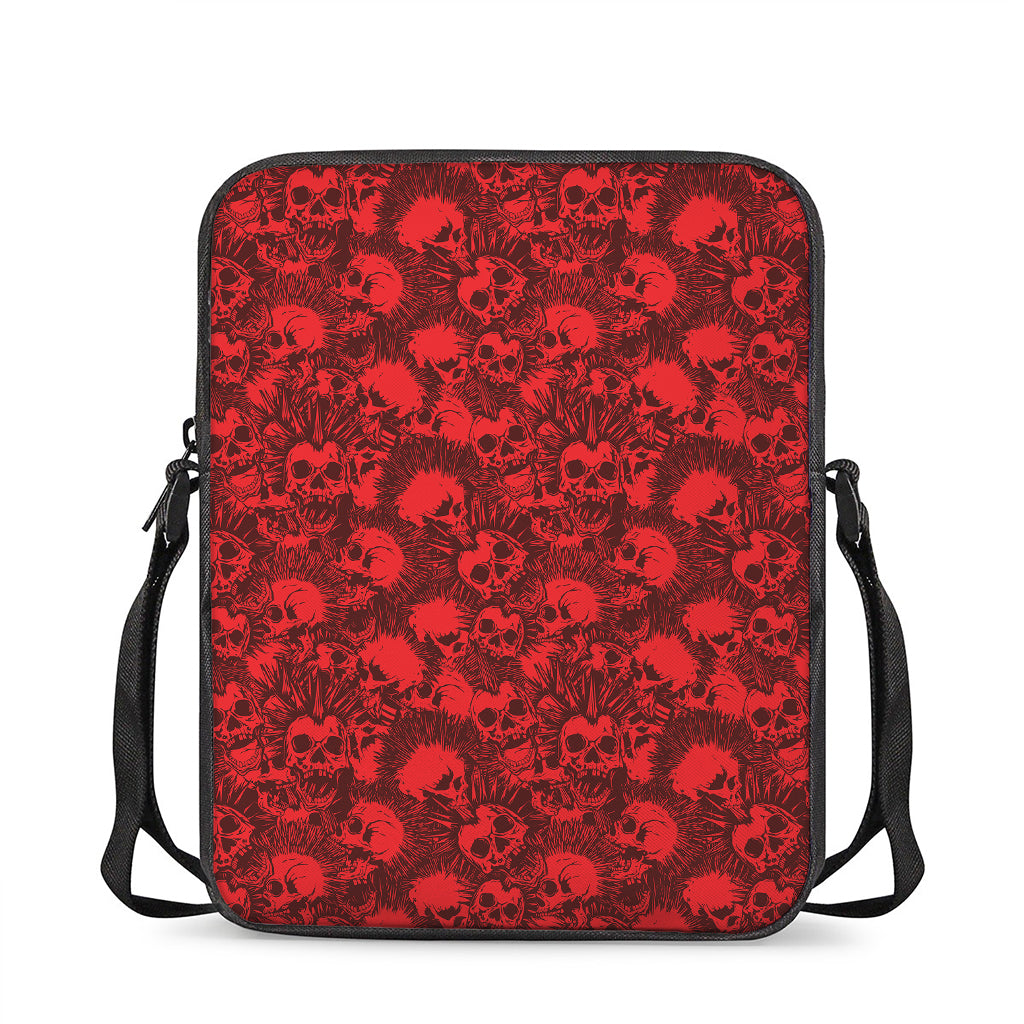 Red Punk Skull Pattern Print Rectangular Crossbody Bag