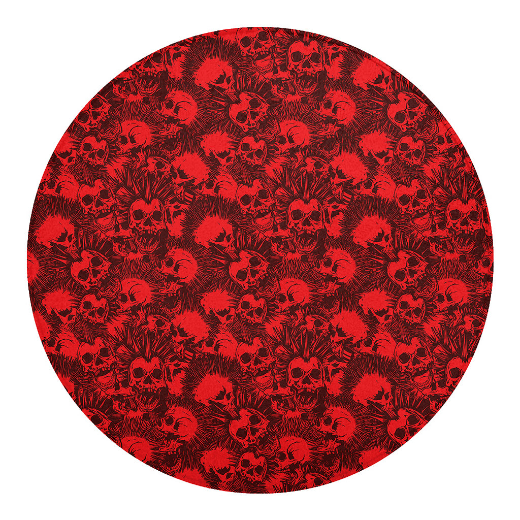 Red Punk Skull Pattern Print Round Blanket