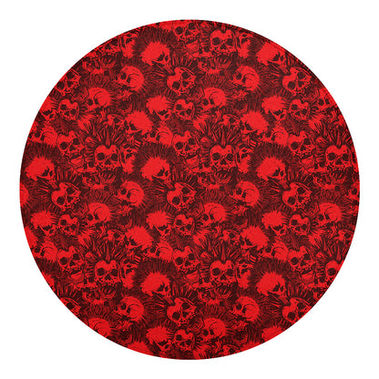 Red Punk Skull Pattern Print Round Blanket