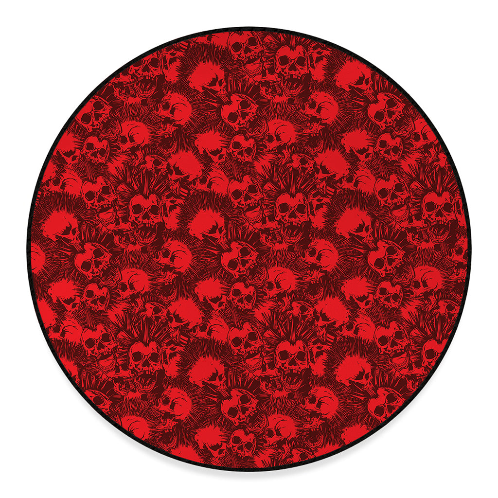 Red Punk Skull Pattern Print Round Floor Mat