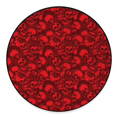 Red Punk Skull Pattern Print Round Floor Mat