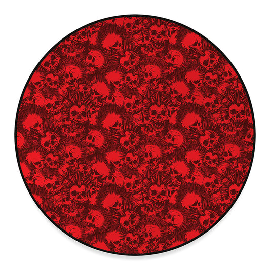 Red Punk Skull Pattern Print Round Floor Mat