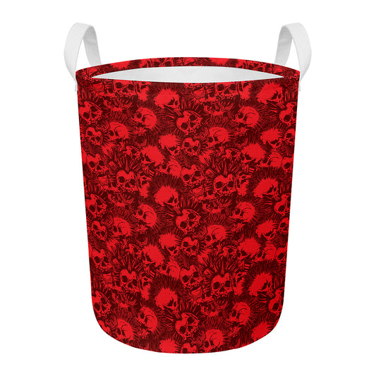 Red Punk Skull Pattern Print Round Laundry Basket