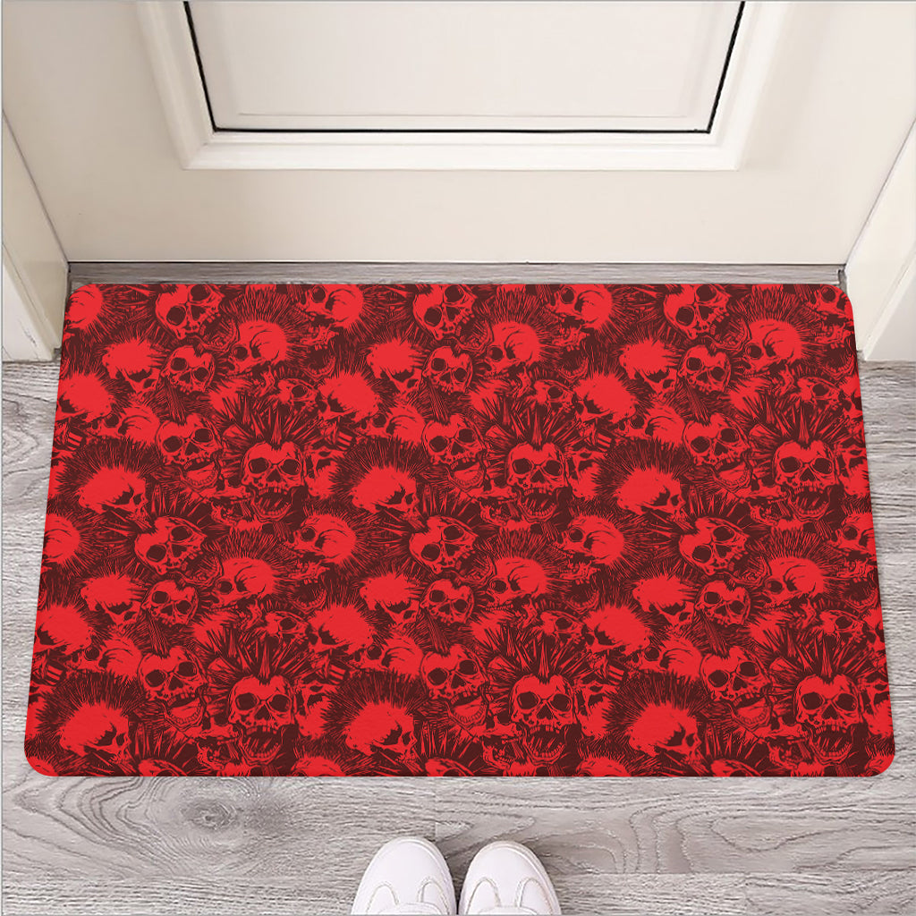 Red Punk Skull Pattern Print Rubber Doormat
