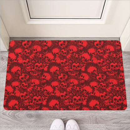 Red Punk Skull Pattern Print Rubber Doormat
