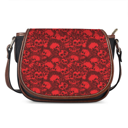 Red Punk Skull Pattern Print Saddle Bag