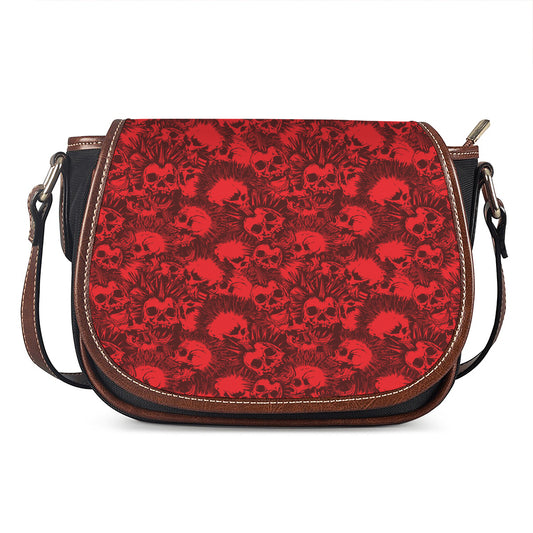 Red Punk Skull Pattern Print Saddle Bag