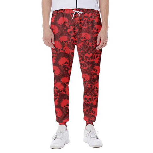 Red Punk Skull Pattern Print Scuba Joggers