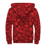 Red Punk Skull Pattern Print Sherpa Lined Zip Up Hoodie
