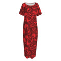 Red Punk Skull Pattern Print Short Sleeve Long Nightdress