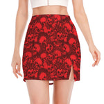 Red Punk Skull Pattern Print Side Slit Mini Skirt