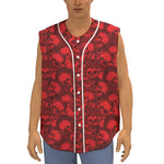 Red Punk Skull Pattern Print Sleeveless Baseball Jersey