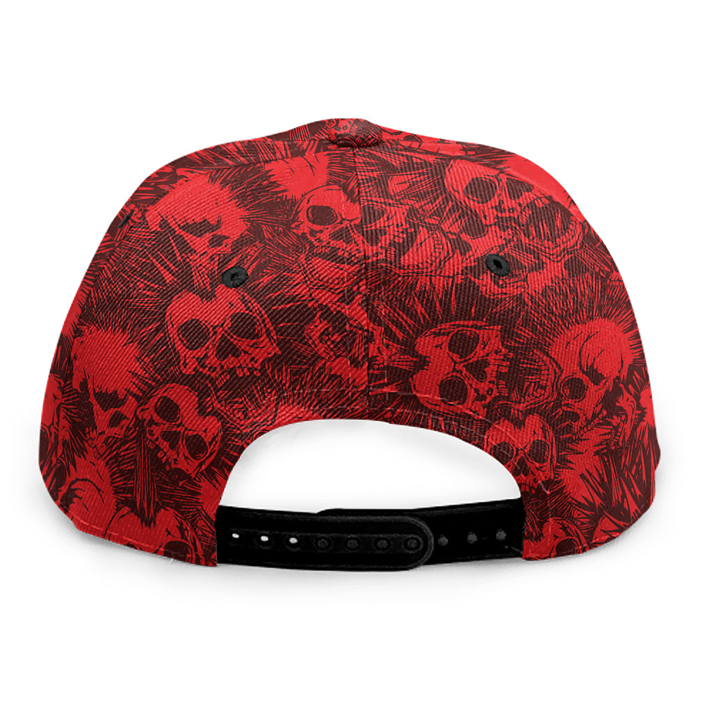Red Punk Skull Pattern Print Snapback Cap