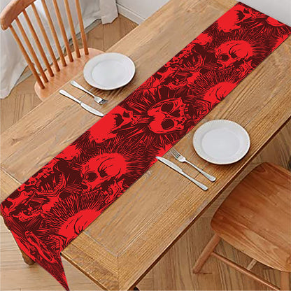Red Punk Skull Pattern Print Table Runner