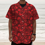 Red Punk Skull Pattern Print Textured Short Sleeve Shirt