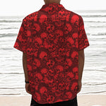 Red Punk Skull Pattern Print Textured Short Sleeve Shirt