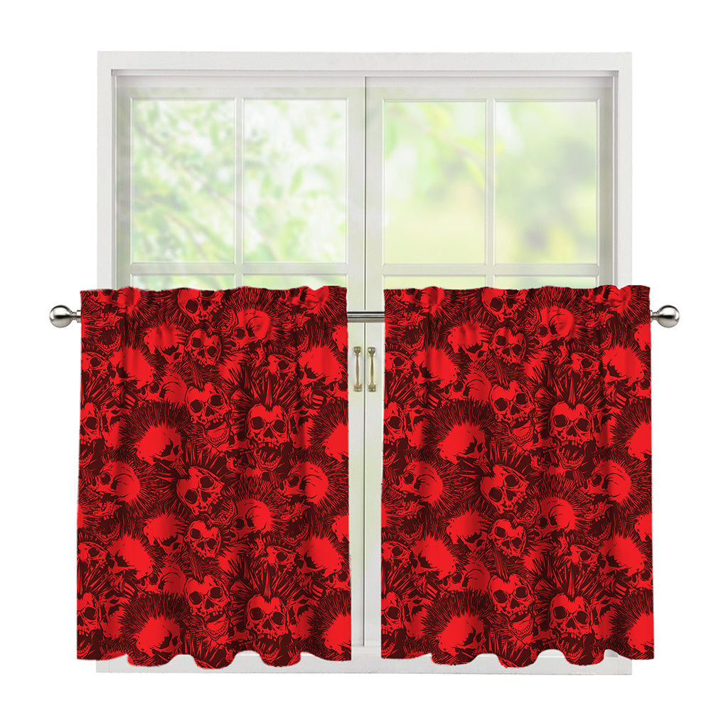 Red Punk Skull Pattern Print Tier Curtains