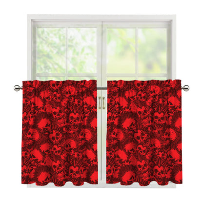 Red Punk Skull Pattern Print Tier Curtains
