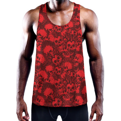 Red Punk Skull Pattern Print Training Tank Top