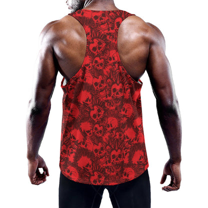 Red Punk Skull Pattern Print Training Tank Top