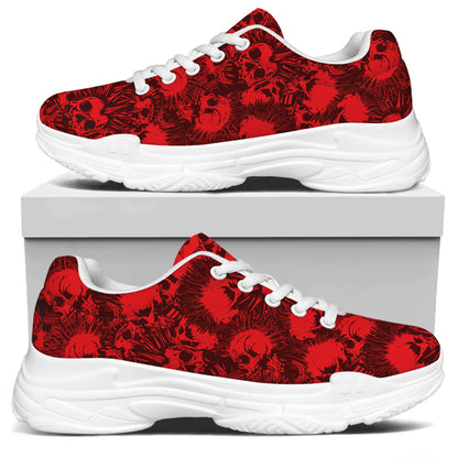 Red Punk Skull Pattern Print White Chunky Shoes
