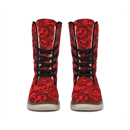 Red Punk Skull Pattern Print Winter Boots