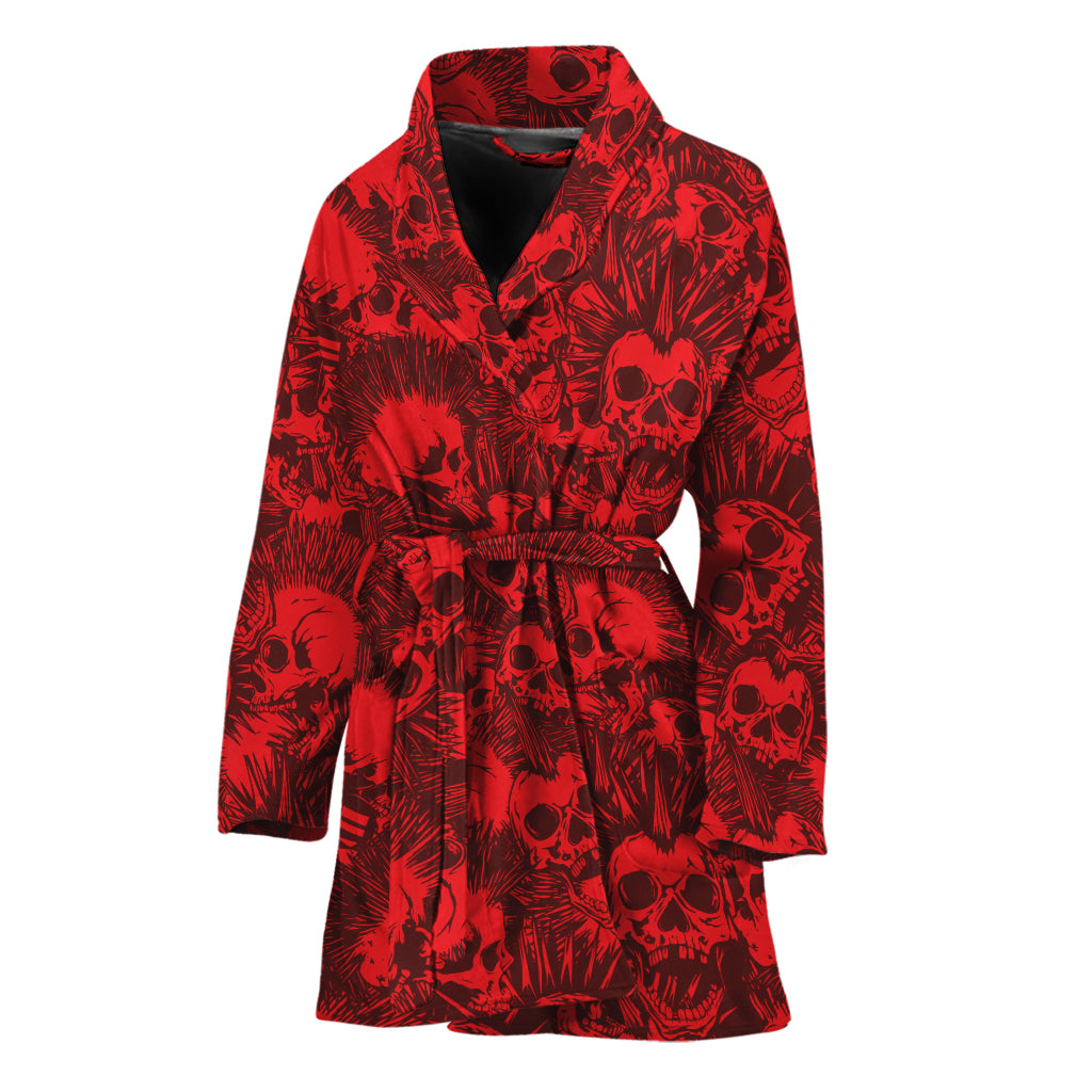 Red Punk Skull Pattern Print Women's Bathrobe