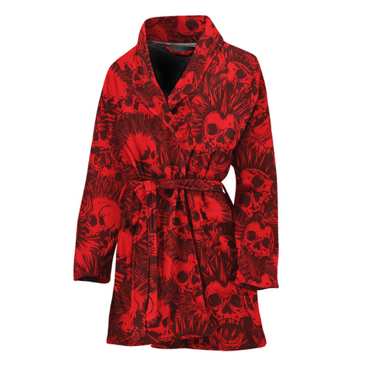 Red Punk Skull Pattern Print Women's Bathrobe
