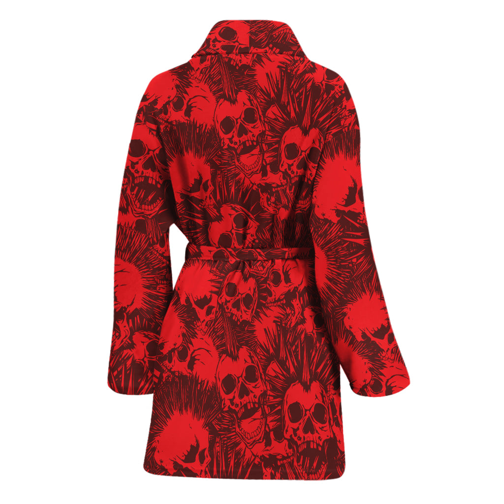 Red Punk Skull Pattern Print Women's Bathrobe