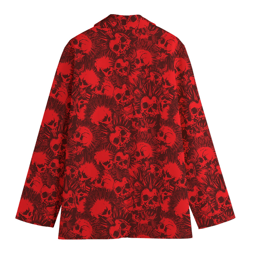Red Punk Skull Pattern Print Women's Blazer