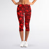 Red Punk Skull Pattern Print Women's Capri Leggings