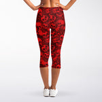 Red Punk Skull Pattern Print Women's Capri Leggings