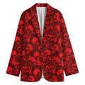 Red Punk Skull Pattern Print Women's Cotton Blazer