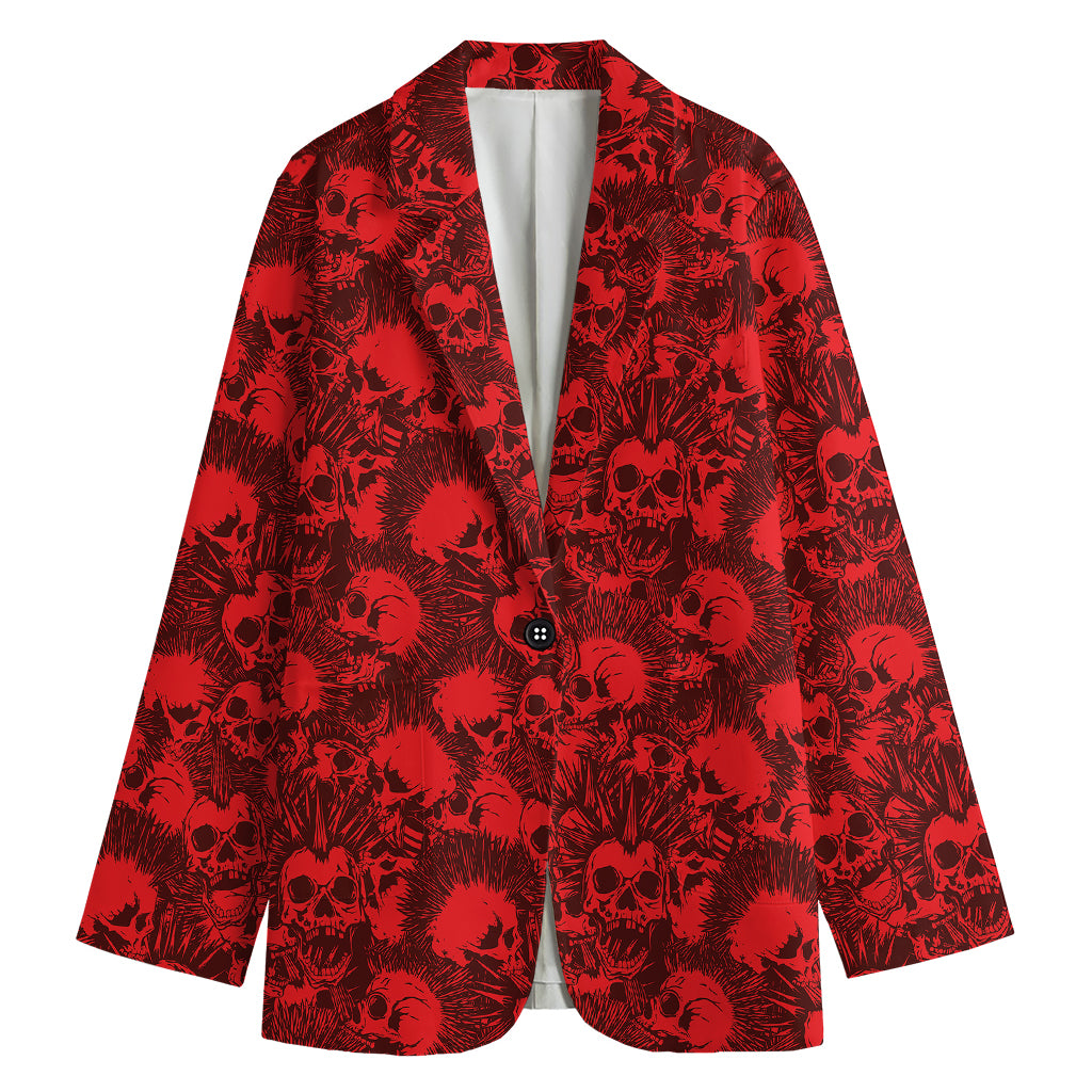 Red Punk Skull Pattern Print Women's Cotton Blazer