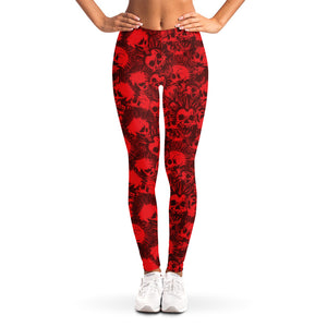 Red Punk Skull Pattern Print Women's Leggings