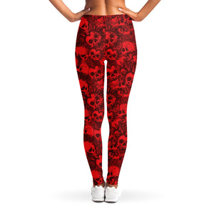 Red Punk Skull Pattern Print Women's Leggings