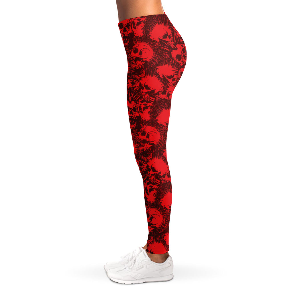 Red Punk Skull Pattern Print Women's Leggings