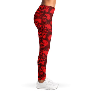 Red Punk Skull Pattern Print Women's Leggings