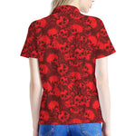 Red Punk Skull Pattern Print Women's Polo Shirt