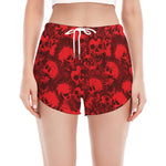 Red Punk Skull Pattern Print Women's Split Running Shorts