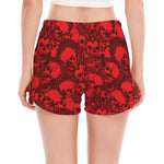 Red Punk Skull Pattern Print Women's Split Running Shorts