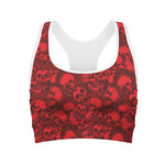 Red Punk Skull Pattern Print Women's Sports Bra