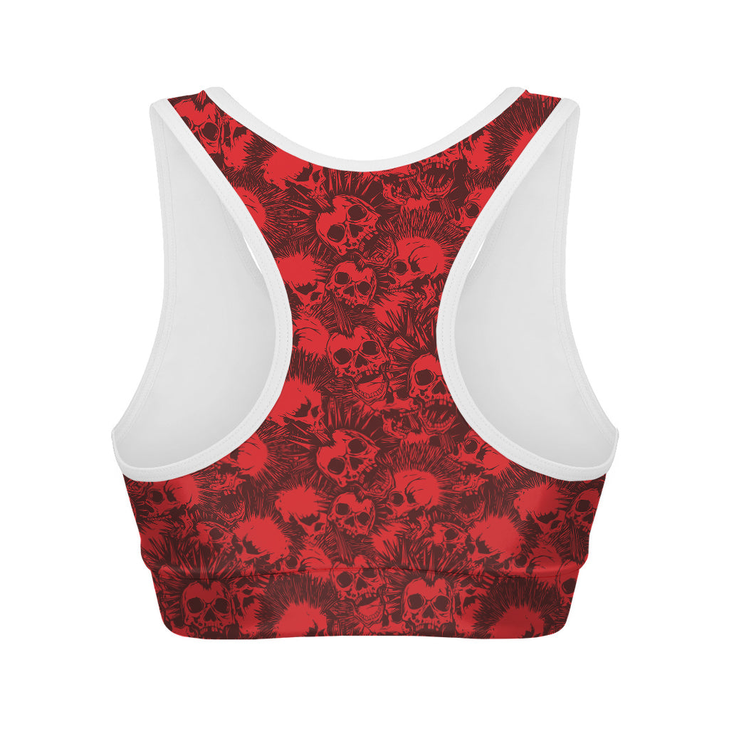 Red Punk Skull Pattern Print Women's Sports Bra