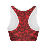 Red Punk Skull Pattern Print Women's Sports Bra