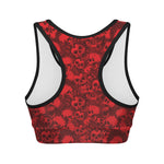 Red Punk Skull Pattern Print Women's Sports Bra