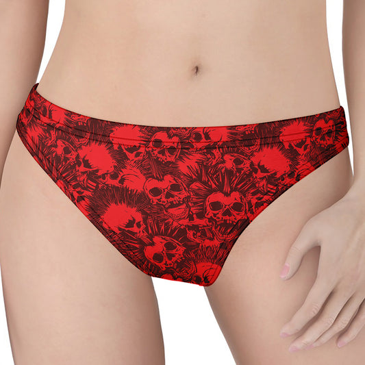 Red Punk Skull Pattern Print Women's Thong